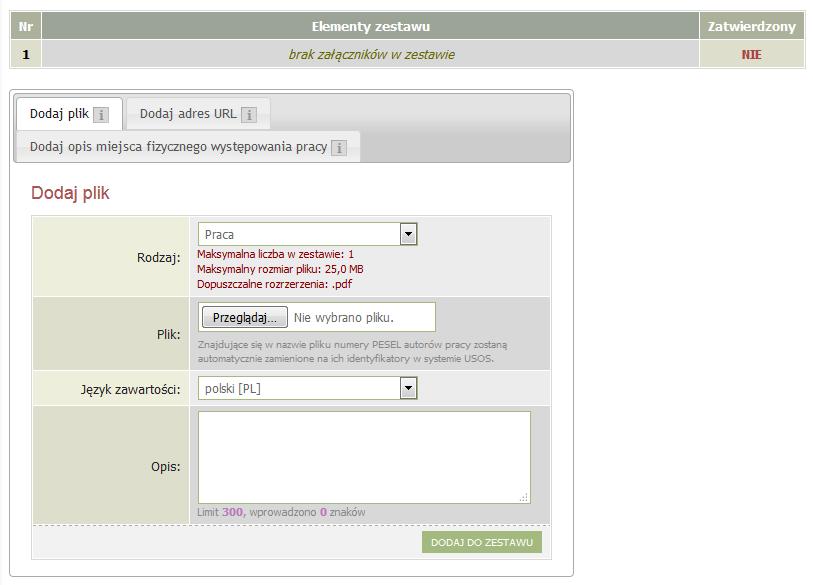 1. Aby dodać załączniki do pracy należy kliknąć odnośnik Dodaj pliki. 2.