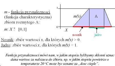 Funkcja charakterystyczna µ(x) - nazywana jest funkcją przynależności. Interpretuje się jej wartość dla danego x jako stopień, z jakim x należy do zbioru rozmytego.