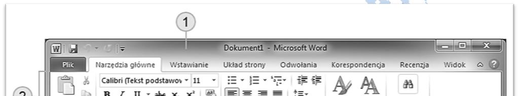 Budowa okna programu MS Word Po uruchomieniu programu Word otworzy się okno programu (patrz rysunek Okno programu word 2010), w którym widoczne są następujące elementy: 1.