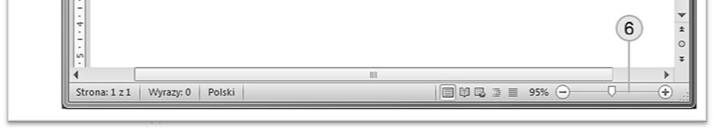 Linijka z widocznymi marginesami 5. Paski przewijania służą do przewijania dokumentu. Sposób ich obsługi został opisany w podrozdziale Korzystanie z pasków przewijania 6.