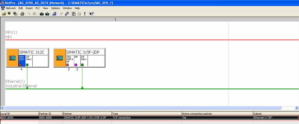Po prawidłowo zakończonej konfiguracji nowego połączenia, w dole okna programu NetPro w tabeli połączeń pojawi się nowy wiersz