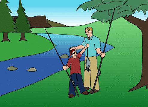 Bartek i jego tata zawsze łowili dużo ryb. Tym razem każdy z nich złapał ich aż sześć. Kiedy zaczynali zbierać się do powrotu, tata Bartka powiedział: - Bartku, to był niezwykły wyjazd!