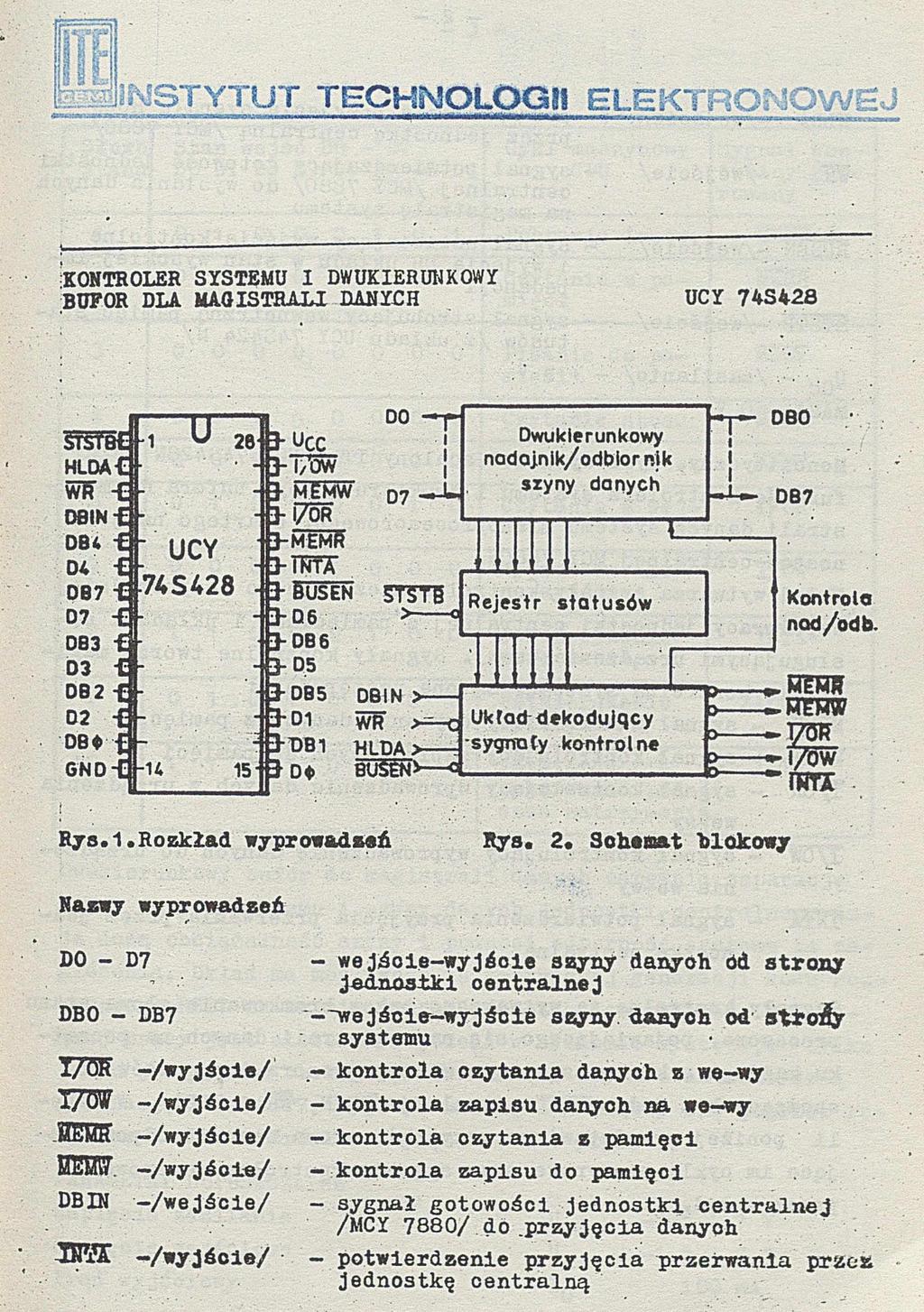 jm ST Y T U T TECHNOLOGII E LE K T KONTROLER SYSTEMU I DWUKIERUNKOWI BUFOR DLA MAGISTRALI DANICH UCY 74S428 r u 28' * UCC 0-T7OW UCY 74 S 428 MEMW i7or 3-mImR 3-1FW f 3-6 u sen 3-D6 15-5 3-DB6 3- D5