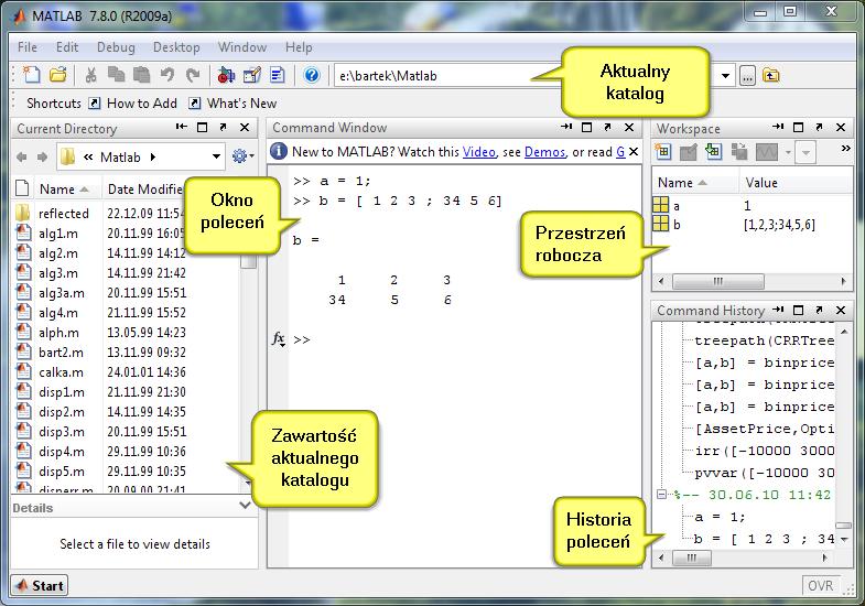 Interfejs Matlaba Rysunek: Główne okno Matlaba Bartosz
