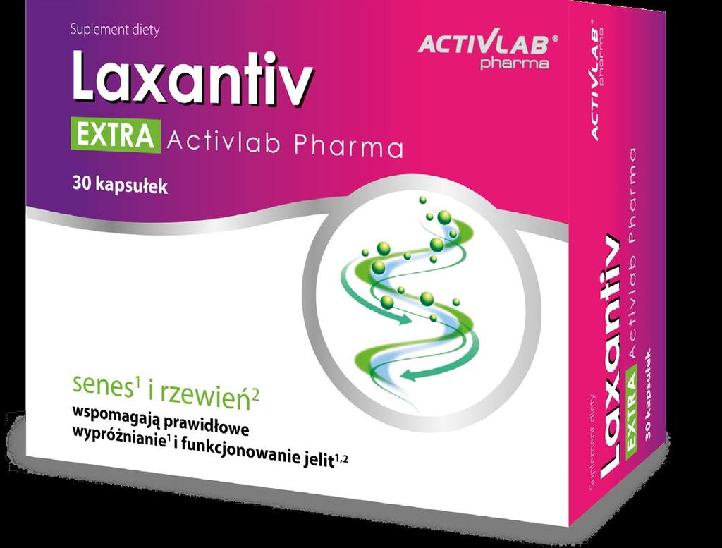 Laxantiv EXTRA 30 kapsułek Wspomaga prawidłowe wypróżnianie i funkcjonowanie jelit Produkt zawierający naturalne ekstrakty z senesu i rzewienia przyczyniające się do prawidłowego funkcjonowania