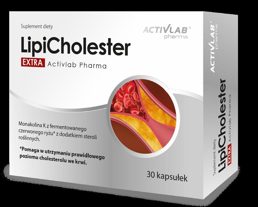 LipiCholester EXTRA 30 kapsułek Pomaga w utrzymaniu prawidłowego poziomu cholesterolu we krwi To suplement diety zawierający wysokiej jakości ekstrakt z czerwonego ryżu (standaryzowany na zawartość