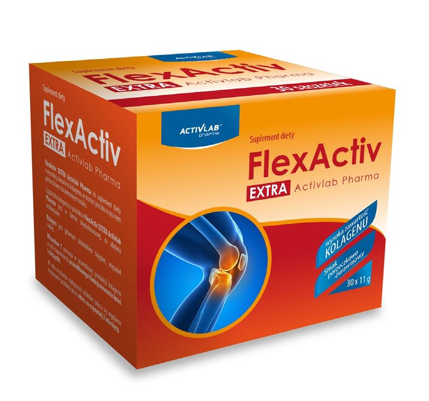 FlexActiv EXTRA 30 saszetek Wysoka dawka kolagenu dla ochrony stawów Produkt o wysokiej zawartości kolagenu typu II, w postaci proszku o pysznym porzeczkowo-żurawinowym smaku.