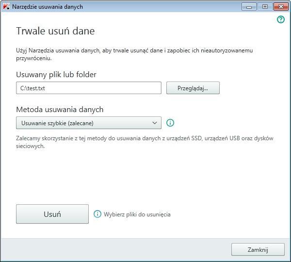 NARZĘDZIE USUWANIA DANYCH Dodatkowe bezpieczeństwo osobistych danych jest zapewniane poprzez ochronę usuniętych informacji przed nieautoryzowanym odzyskiwaniem ich przez hakerów.