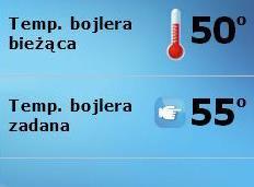 Panel temperatury bojlera Widok temperatury bieżącej oraz zadanej