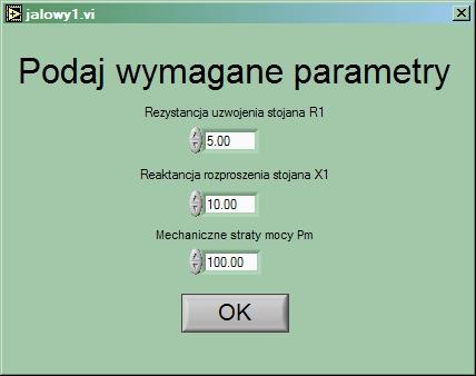 Panel do wyznaczania parametrów gałęzi poprzecznej.