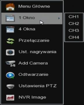 Szybkie menu 1 Okno Zmiana podglądu pełnoekranowego na wybraną kamerę.