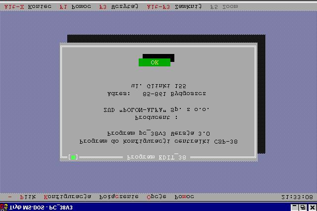 IP-E238-001 37 17.4. Opis programu 17.4.1. Uruchomienie programu Program należy uruchomić w trybie MS-DOS z twardego dysku (po przegraniu programu do utworzonego wcześniej katalogu np.