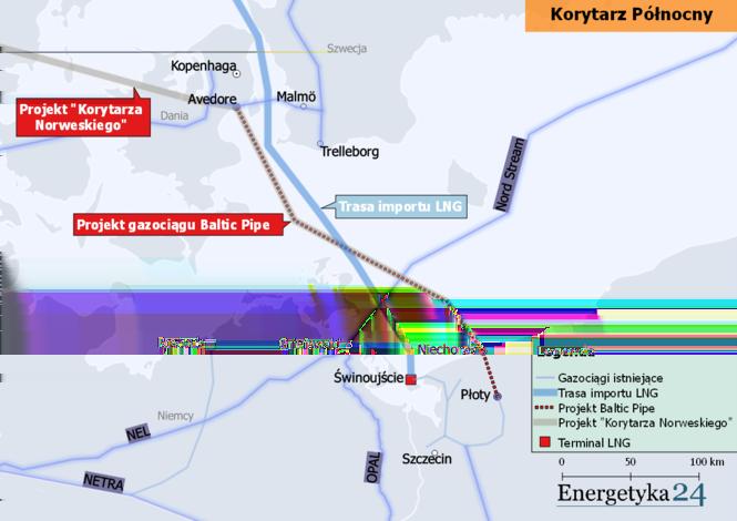 Korytarz Północny składający się z terminalu LNG w Świnoujściu i Korytarza Norweskiego.