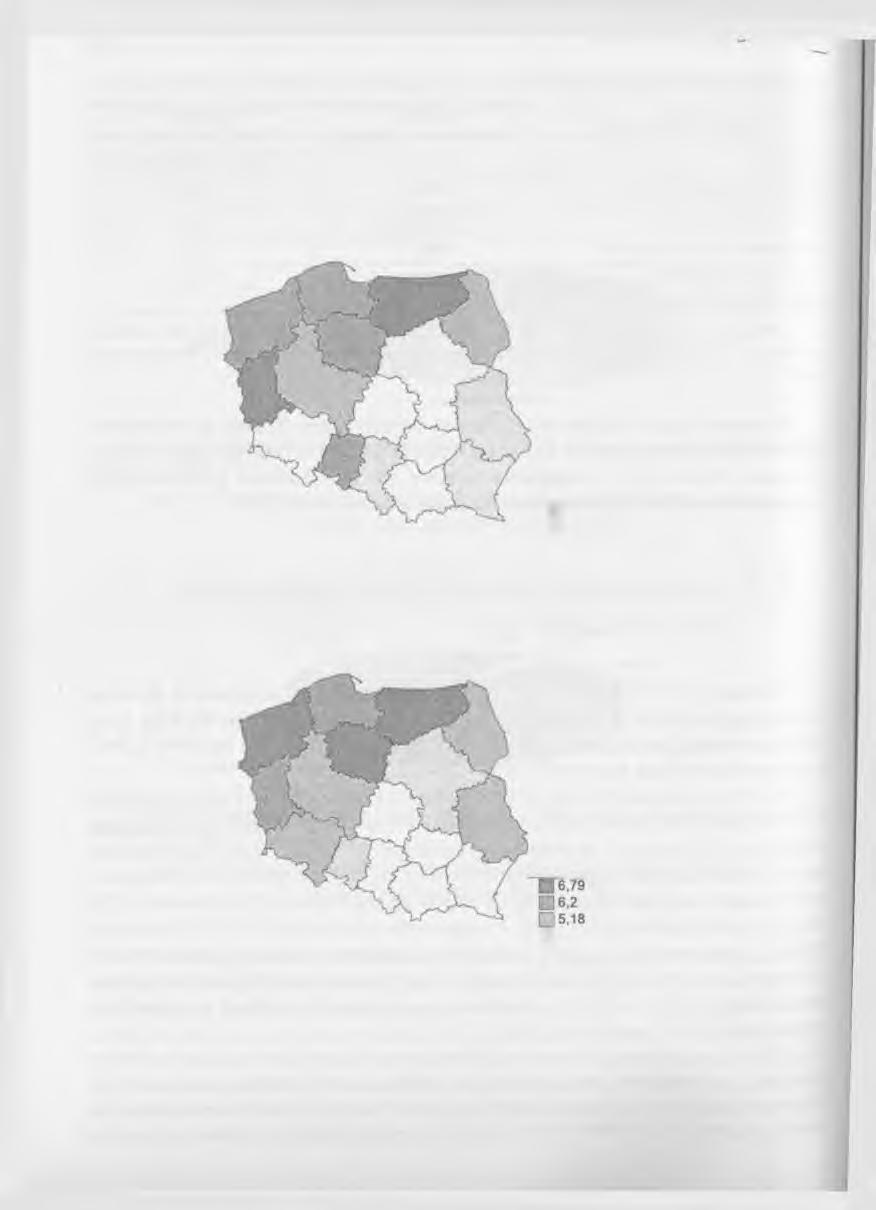 1 W Ł - I V «.» w, «Ł Q O bszary m iejskie w iększości w ojew ództw w Polsce w 1995 r.