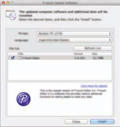 KORZYSTANIE Z OPROGRAMOWANIA P-TOUCH Wybierz opcję [Printer] i [Lanquage], zaznacz pole wyboru obok pozycji P-touch Editor, a następnie kliknij przycisk [Install].