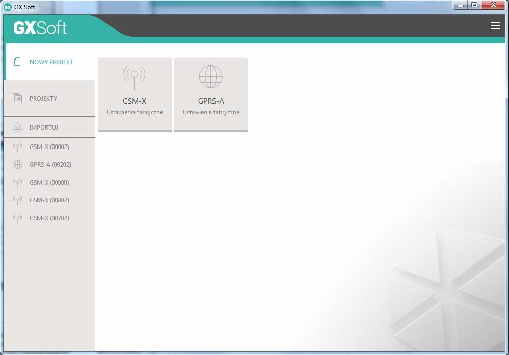 18 GSM-X SATEL Rys. 16. Okno programu GX Soft po pierwszym uruchomieniu programu. 7.1.1 Pasek menu programu GX Soft Pasek menu wyświetlany jest w górnej części okna programu.