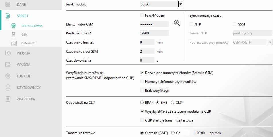 26 GSM-X SATEL 7.5 Sprzęt 7.5.1 Płyta główna Język modułu możesz wybrać język, w którym moduł będzie komunikował się z programem GX Soft i aplikacją GX Control.