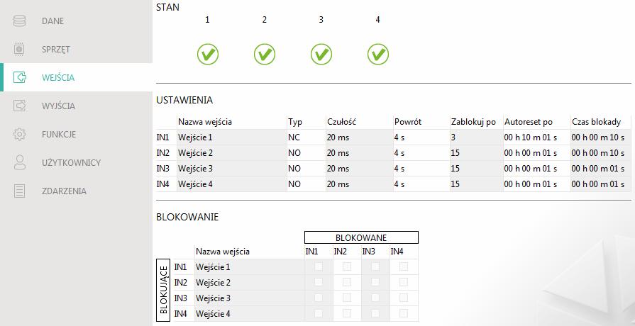 SATEL GSM-X 31 Rys. 28. Zakładka Wejścia. Zablokuj po liczba naruszeń, po której wejście zostanie automatycznie zablokowane (wejście jest blokowane po powrocie do stanu normalnego).