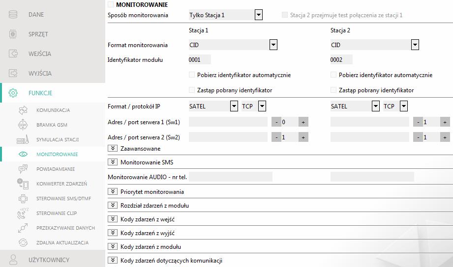 SATEL GSM-X 39 Stacja 1 albo Stacja 2 moduł podejmuje próbę wysłania kodu zdarzenia do stacji 1, a w przypadku niepowodzenia do stacji 2.