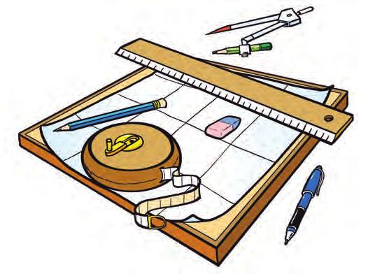 kartka papieru taśma miernicza kompas ołówek pisak