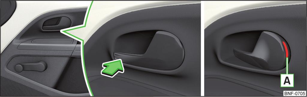 Odryglowanie / zaryglowanie pojazdu za pomocą klamki wewnętrznej drzwi Aby zaryglować, należy nacisnąć przycisk» rys. 31. Aby odryglować, należy nacisnąć przycisk.