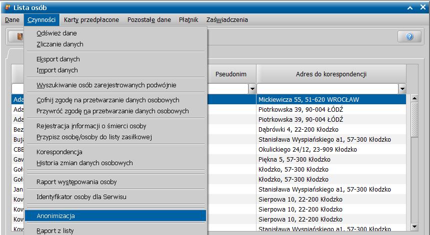 upływie której ta osoba może być objęta anonimizacją. Domyślnie parametr jest ustawiony na 1 rok, z możliwością zmiany na 0.