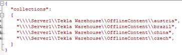 W Tekla Warehouse zawartość katalogu jest dostępna jako Kolekcje Tekla Structures. Cała zawartość katalogu jest instalowana w aktualnie otwartym modelu.