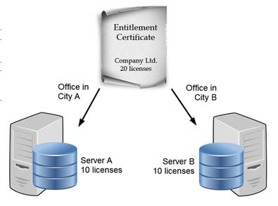 Można na przykład podzielić uprawnienia do licencji na dwa serwery, aktywując po prostu jedną połowę licencji na jednym serwerze, a drugą na innym.