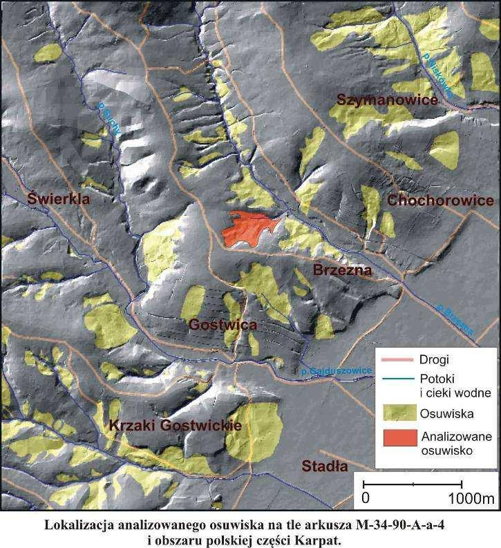 Wskaźnik osuwiskowości: 15,56% Liczba osuwisk: 110 Geologia osuwiska - piaskowce cienkoławicowe i łupki warstw beloweskich zapadających na południe oraz w skrajnie południowej częś ęści osuwiska