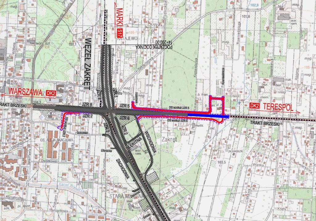 PLAN ORIENTACYJNY ZRID nowy Budowa drogi ekspresowej S17 na odcinku węzeł Zakręt węzeł Lubelska (bez węzła) od km 14+200 do km 16+700 w