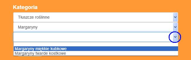 KROK 3 WYBÓR GRUPY PRODUKTÓW po wyborze podkategorii (Krok 2) na ekranie pojawi się okno z możliwością rozwinięcia (poniżej wyróżnioną niebieskim kolorem) do listy grup