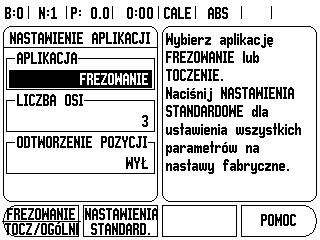 Nastawienie aplikacji Przy pomocy parametru NASTAWIENIE APLIKACJI określamy aplikację, dla której chcemy wykorzystywać Wizard 550. Można wybierać pomiędzy FREZOWANIE i TOCZENIE. Patrz rys. II.9.