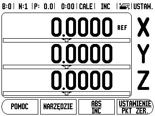 I 1 Zapoznanie się z Wizard 550 Rozplanowanie ekranu Punkt bazowy Zakres wyświetlani a Symbole paska statusu Narzędzie Posuw Stoper Jednostka miary Tryby pracy Wskazanie strony Ustawić/ zerować
