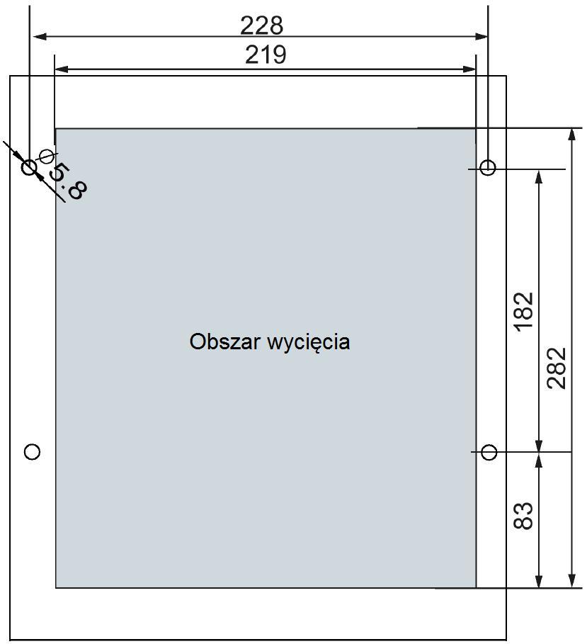 otworów i wycięć (mm) Rozmiar obudowy D Rozmiar obudowy E