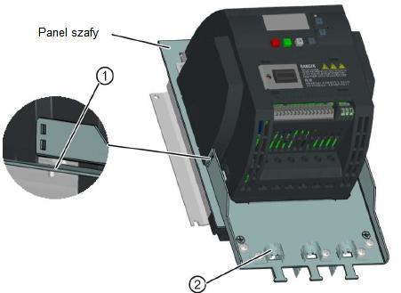Wyposażenie opcjonalne i części zamienne Wyposażenie opcjonalne W przypadku przekształtnika w wersji z chłodzeniem konwekcyjnym (push-through): Mocowanie do obudowy o rozmiarach B, C, D i E Zaciski