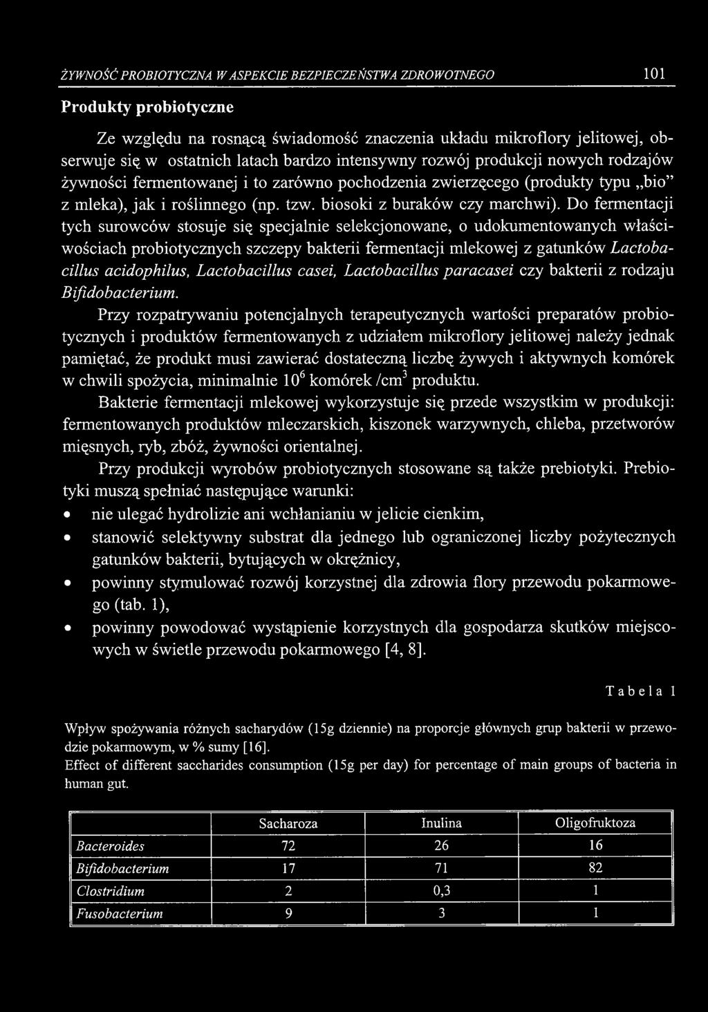 ŻYWNOŚĆ PROBIOTYCZNA W ASPEKCIE BEZPIECZEŃSTWA ZDROWOTNEGO 101 Produkty probiotyczne Ze względu na rosnącą świadomość znaczenia układu mikroflory jelitowej, obserwuje się w ostatnich latach bardzo