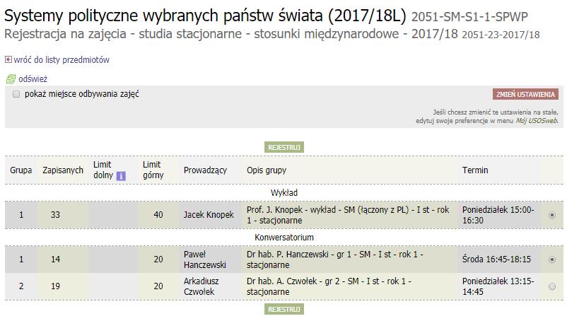 Po zarejestrowaniu i odświeżeniu strony koszyk zmieni kolor na pomarańczowy, co oznacza, że użytkownik jest zapisany na zajęcia tego przedmiotu i może się z nich wypisać poprzez naciśnięcie na ikonę