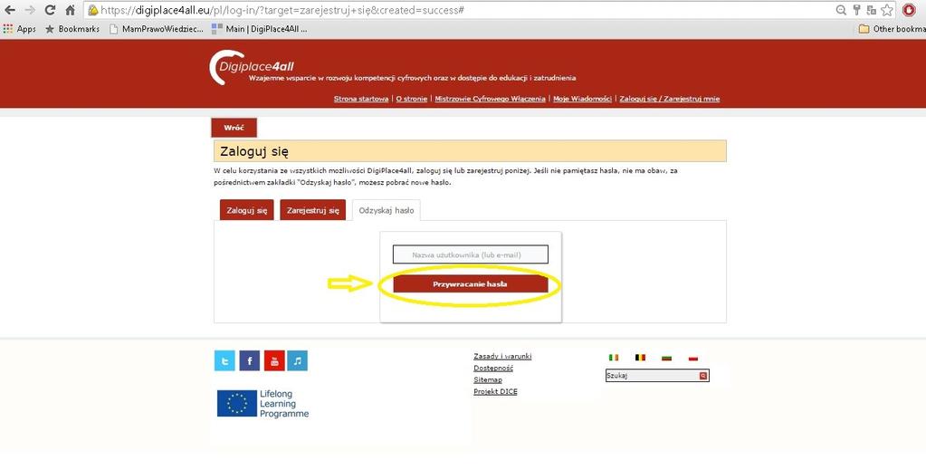 2. Wpisując Nazwę użytkownika bądź Adres email i klikając przycisk Przywracanie hasła, otrzymamy na maila