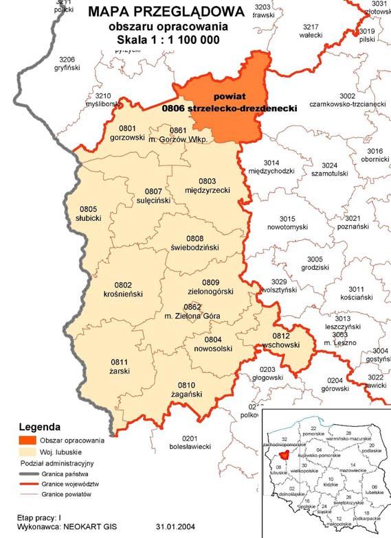 Lokalizacja Powiat strzelecko-drezdenecki, położony w północno-wschodniej części województwa lubuskiego, nad rzekami: Notecią i Drawą graniczy z sześcioma