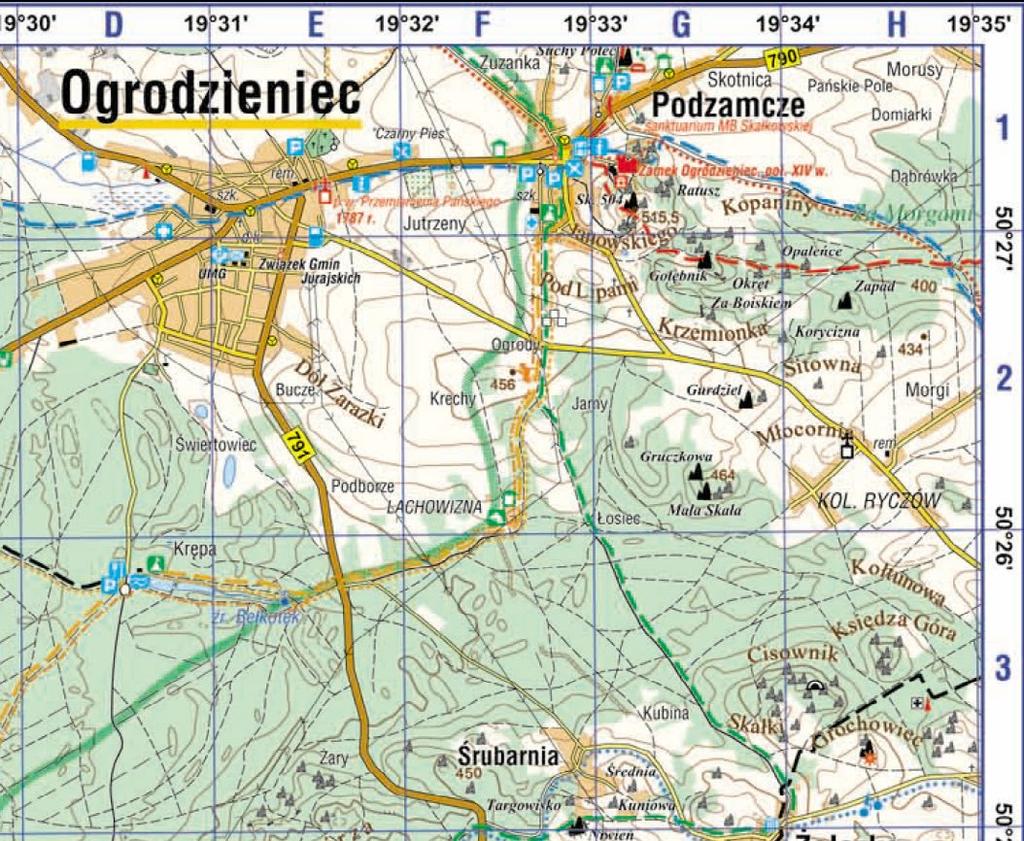 Na podstawie mapy podaj podobieństwo oraz różnicę w zagospodarowaniu terenu dla potrzeb turystów