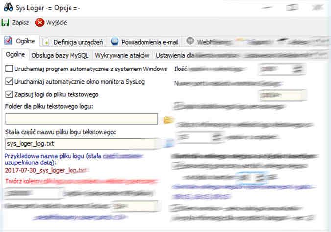 Konfiguracja i uruchomienie Konfigurację programu SysLoger przeprowadza się po wybraniu menu Opcje z monitora sys_loger.