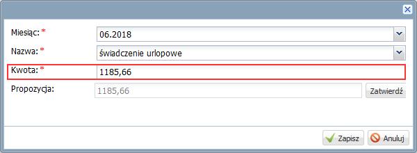 Płace VULCAN. Jak naliczyć świadczenie urlopowe dla nauczycieli? 3/7 7. Jeśli kwota jest poprawna, to kliknij przycisk Zatwierdź proponowana kwota pojawi się w polu Kwota.
