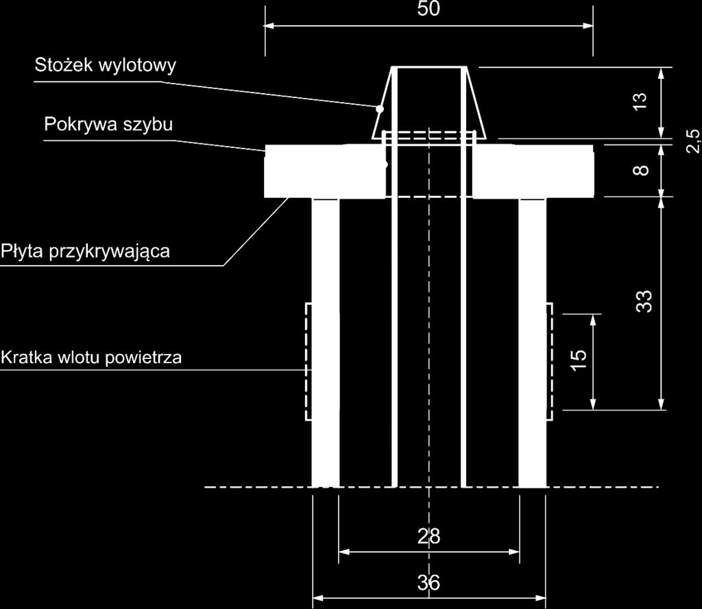 5. Zakoñczenie komina sto kiem. 5.1 W ostatnim pustaku kominowym wykonaæ dwa otwory 15x21 cm przeznaczone do zaci¹gania powietrza przez kocio³. 5.2 Osadziæ na zaprawie ostatni pustak.