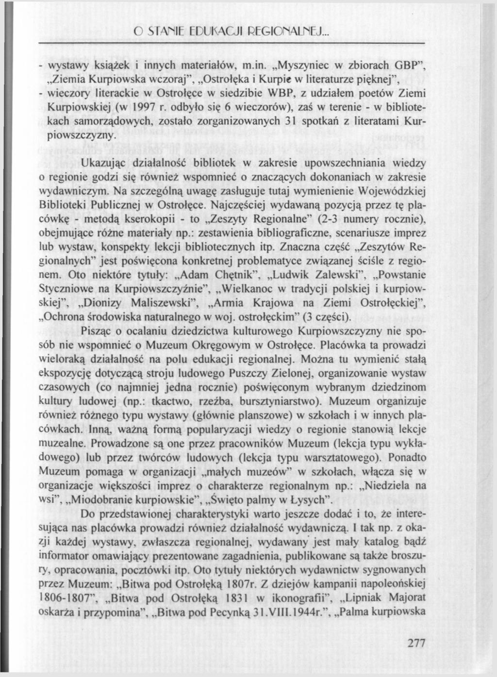 O STAMIE EDUKACJI REGIOriALfiEJ.. - wystawy książek i inn