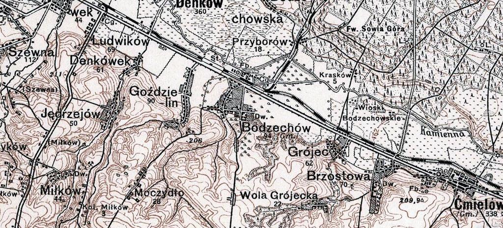 Powiatowy Program Opieki nad Zabytkami dla Powiatu Ostrowieckiego Green K ey GMINA ĆMIELÓW 2 Ryc. 4. Bodzechów w 1927 r. Źródło: www.mapywig.