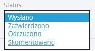 Status tutaj możemy zmieniać status dokumentu, dostępne statusy zależne są od obecnego statusu widniejącego w utworzonym dokumencie.
