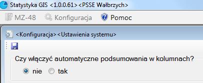 Dokonany wybór (w tym przypadku wybrano PSSE Wałbrzych) zostanie potwierdzony komunikatem W zależności od potrzeb można także włączyć lub wyłączyć automatyczne podsumowania w kolumnach wykorzystując