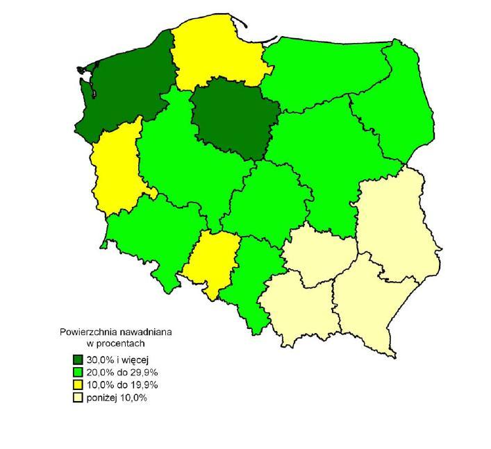 Nawodnienia ciśnieniowe upraw ogrodniczych w Polsce: ok. 80 tys. ha, w tym - 30 tys.