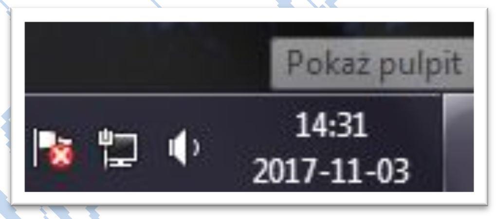 Przycisk Pokaż pulpit to znajdujący się na samym końcu paska zadań prostokąt ĆWICZENIE 1 - Pasek powiadomień 1.