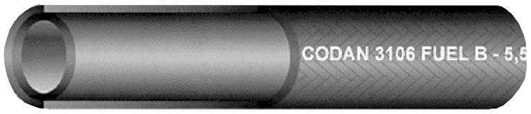 CODAN 3106 Czarna mieszanka NBR/PVC Oplot poliestrowy Od -30 C do +100 C Elastyczny wąż przeznaczony do benzyny ołowiowej i bezołowiowej. Stosowany do połączenia np.